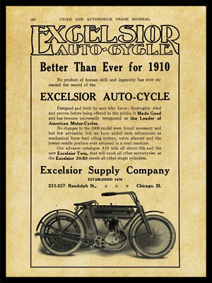 1910 Excelsior Supply Auto-Cycle Motorcycles NEW Metal Sign: Chicago, Illinois