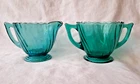 Depression Era Jeannette Swirl Ultramarine (Blue Green) Sugar and Creamer Set