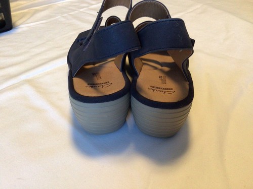 Clarks Reedly Juno Wedge Nubuck Leather Strappy Sandal Open Toe Blue Womens 8 - Picture 3 of 11