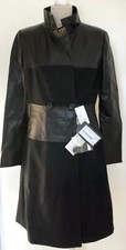 Bnwt Women’s Sportmax Black Wool & Leather Overcoat Size It44 Uk12 Rrp £915.00