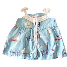 Janie  Jack Yacht Shirt Seaside Top Party Sailboat Carnival Pleated 3-6M RARE