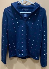 Jones New York Signature Women s Polka Dot Combed Cotton Sweatshirt Blue M