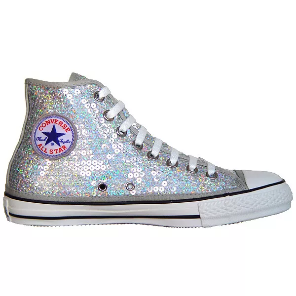 Silver sequin chuck taylors top