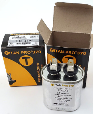 Lot of 2 Titan Pro TOC7.5 Oval Motor Run Capacitors 7.5MFD 370 VAC