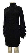 Michael Kors Women's Sz: S Ruffled Ribbed TurtleNeck Sweater Dress Black LSleeve