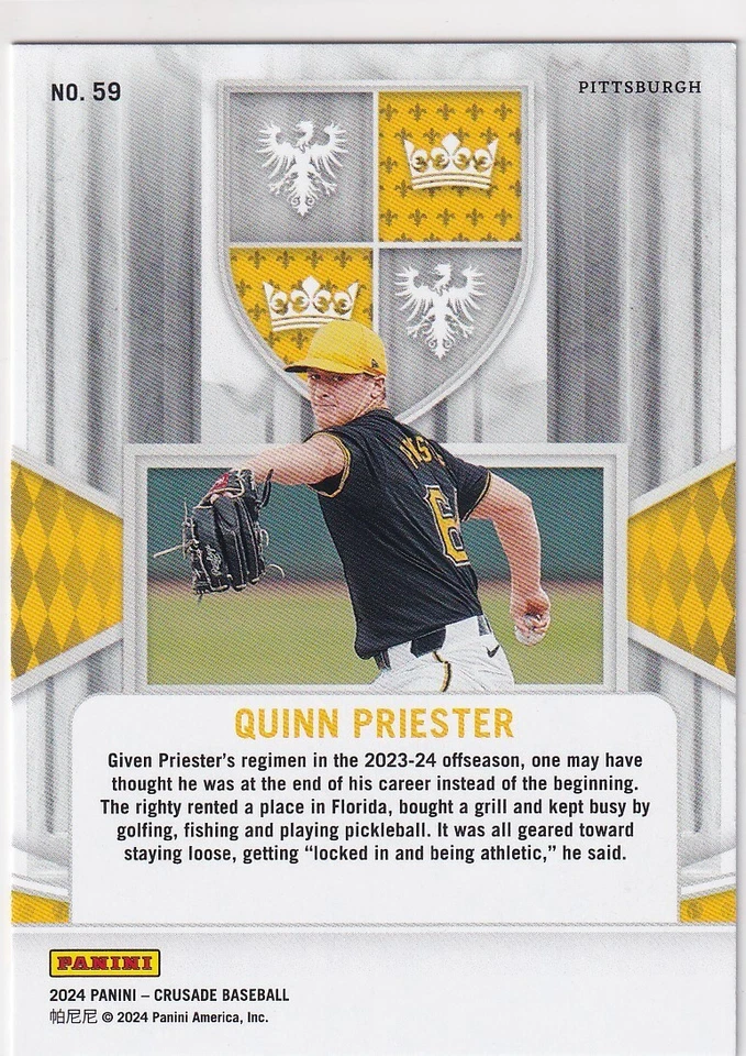 2024 CRUSADE RC QUINN PRIESTER PITTSBURGH PIRATES ROOKIE BASEBALL PANINI AA-1865 - Image 2 of 2