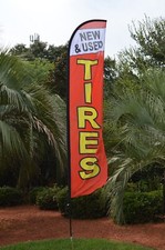 New Used Tires Windless Feather Flag Includes Pole Ground Stake