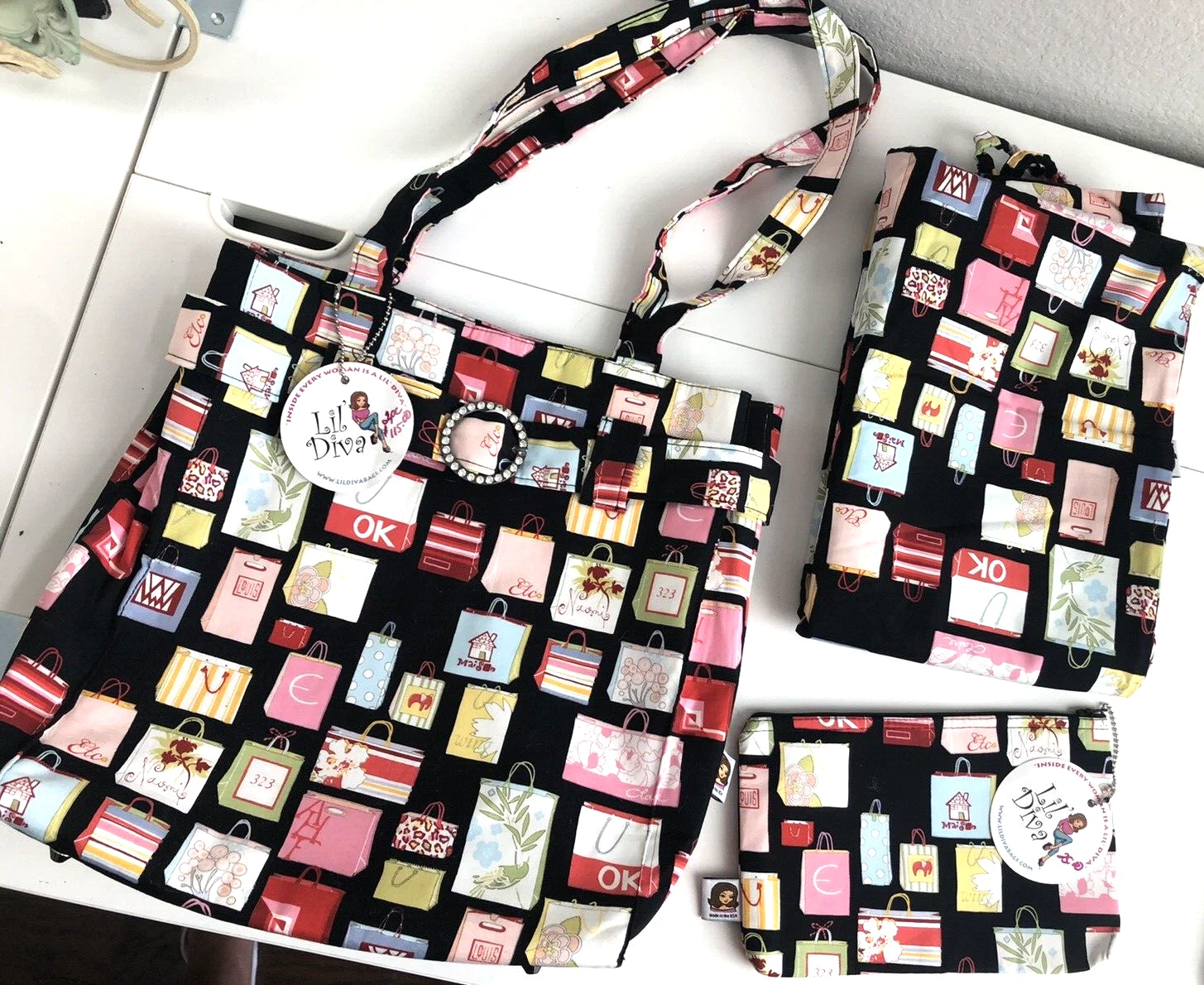 Baby Diaper Bag 3 piece w/Changing Pad & Makeup Bag by Lil Diva HTF New