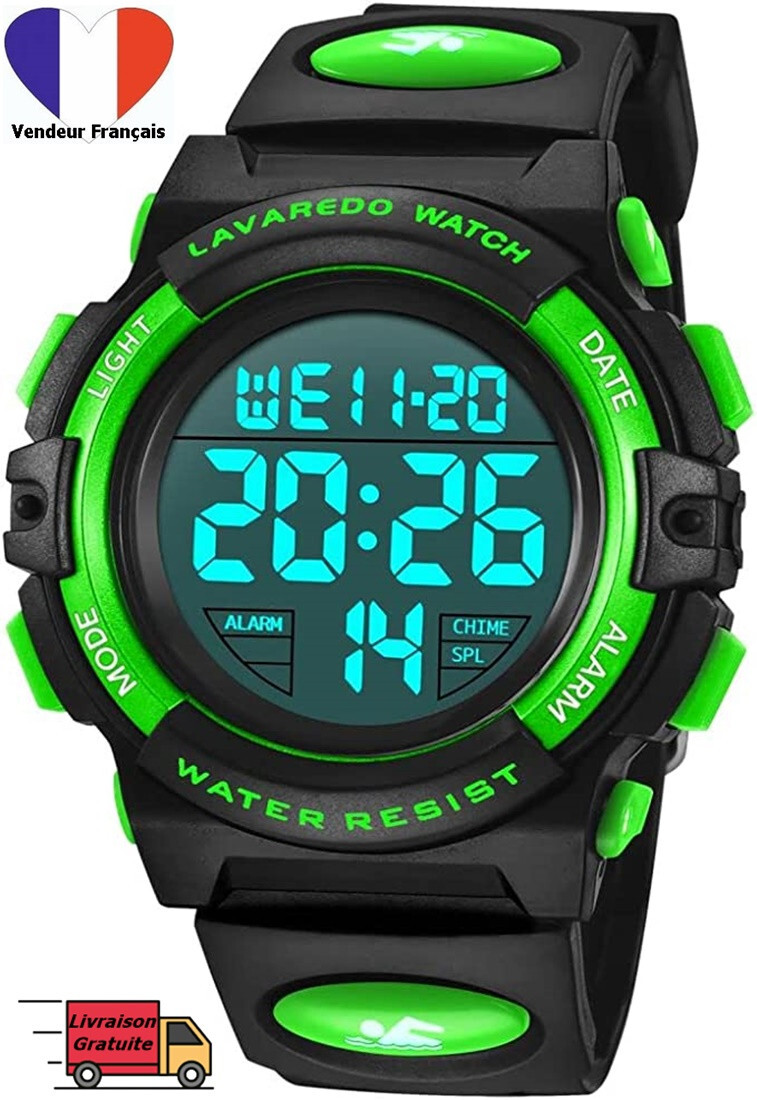 Montre enfant lisible avec grand affichage lumineux et chrono pour l'apprentissage