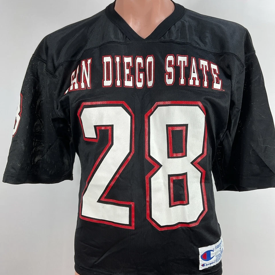 Camiseta de fútbol americano vintage campeón San Diego State Aztecs #28 Marshall Faulk pequeña Foto 3 de 4