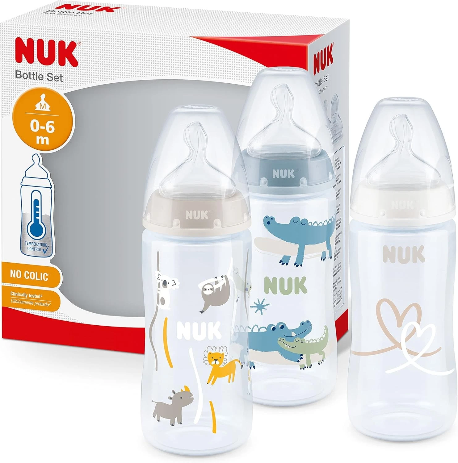 NUK First Choice+ Baby Bottles Set 3 Count Blue 300ml Anti Colic Vent
