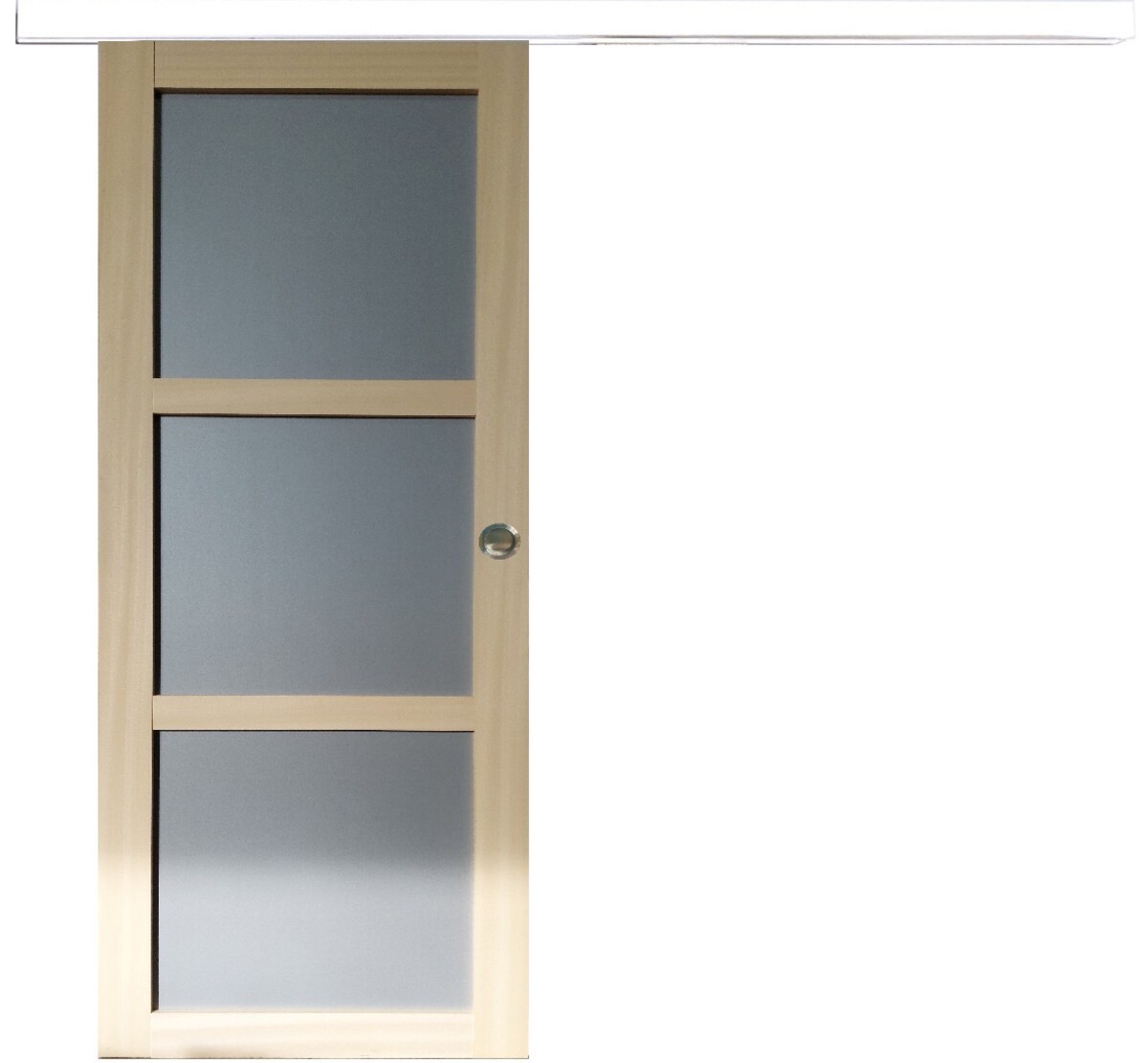 Porte coulissante Ayous 3 panneaux gris RAL 7035 pour gagner de la place dans un couloir étroit H204