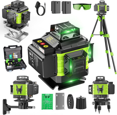 GRÜNE LASER WAAGE 16 LINIEN 4D SELBSTNIVELLIEREND 360 STATIV 2 PROFESSIONELLE AKKUS