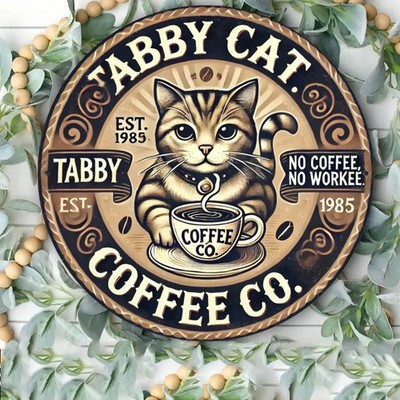 A Rural Cat Cafe Round Featuring a Classic in Metal Signs Home Décor 8x8 