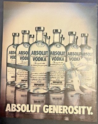 Vtg 1980s Absolut Vodka-Absolute Generosity-Bottles with Ribbon as Holiday Gift