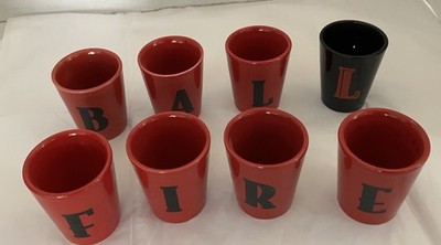 Ceramic Red And 1 Black Fireball Letter Shot Glasses FIREBAL In Red L In Black