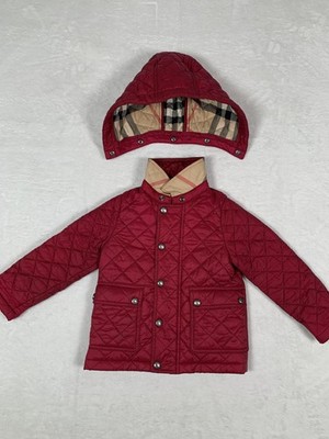 Burberry Children Puffer Jacket Girls 2Y Red Quilted Hooded Nova