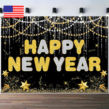 7 X 5 FT Happy New Year 2025 Backdrop - Extra Large Glittering Gold and Silver L