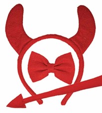 Devil Kit Red Horns Tail Tie Satan Fancy Dress Halloween Child Costume Accessory