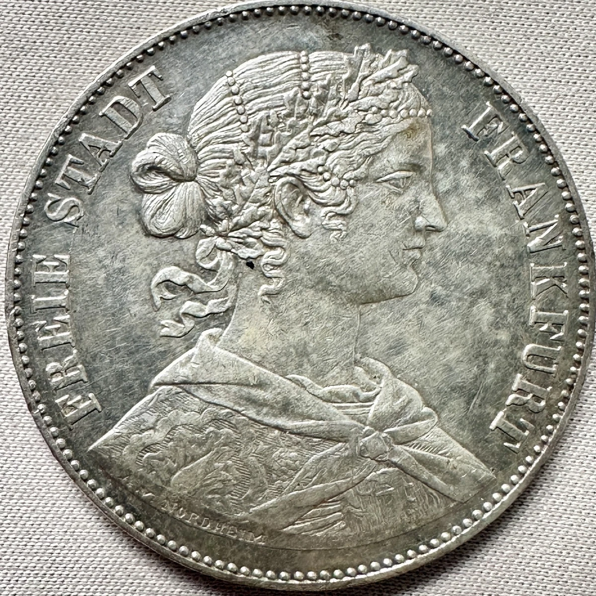 1860年 Frankfurt Thaler PCGS AU55 女神 1859-1860 German States