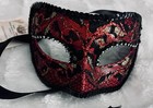 La Maschera Del Galeone Hand Painted Venetian Eyemask Red Black Gold Lace