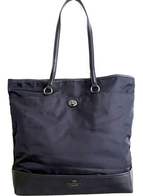 NWT Coach 59073 Nylon Leather Work Tote Travel Shoulder Midnight Blue Large