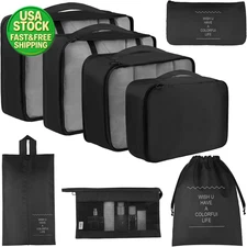 8 Set Travel Packing Cubes Luggage Organizer Bags with Laundry Pouch Accessories