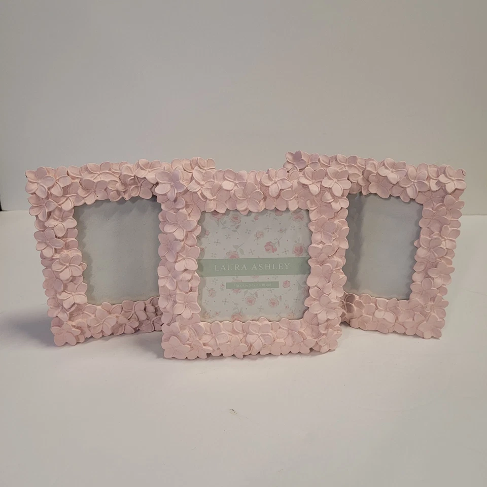 Laura Ashley Pink Picture Frames (3) Textured Resin Floral 4 X 4 Baby Shower - Image 2 of 4