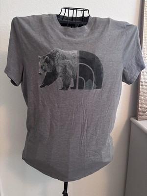 The North Face Men s Gray Graphic Bear Logo Crew Neck T-Shirt Short Sleeve L