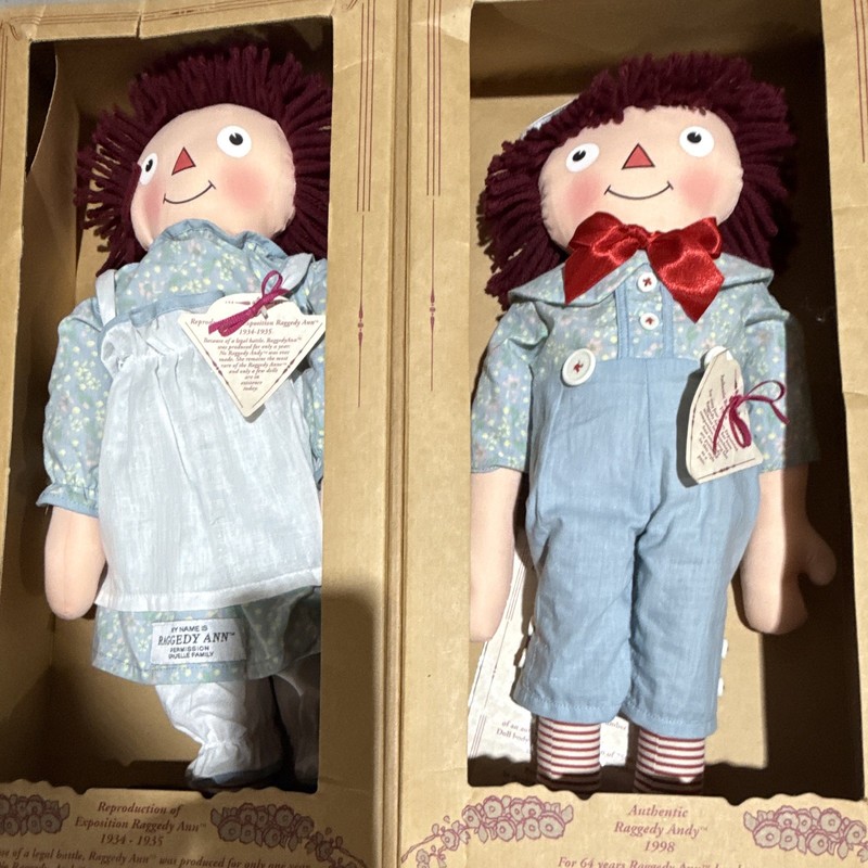 Raggedy Ann & Andy 1998 Repro 16" Cloth Dolls Lot of 2 in Box w/ Tags