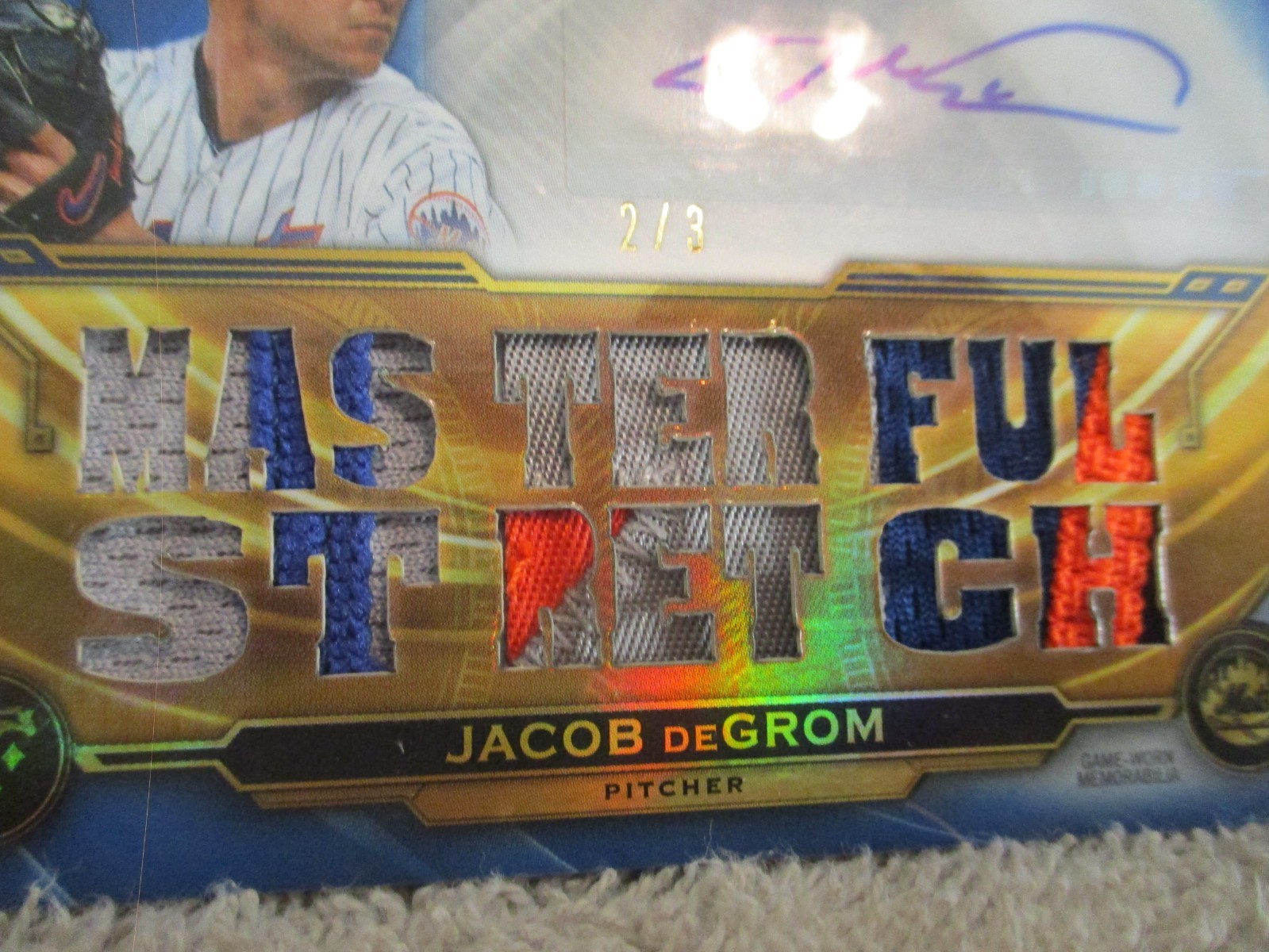 2019 TOPPS TRIPLE THREADS JACOB DEGROM #TTAR-JD4 3 COLOR RELIC PATCH AUTO 2/3 view 10