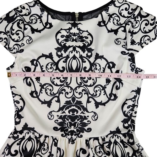 B. Darlin Baroque Print Fit-and-Flare Dress, Black/Ivory, 7/8 - Picture 10 of 12