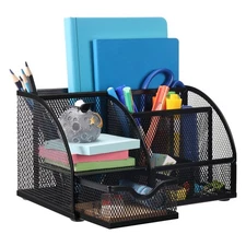 Comix Mesh Pen Pencil Holder Desk Organizer, 7 Compartment Wire Desktop Pen P...