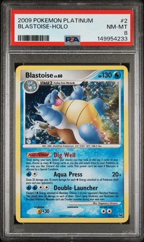 2009 POKEMON PLATINUM #2 BLASTOISE-HOLO PSA 8