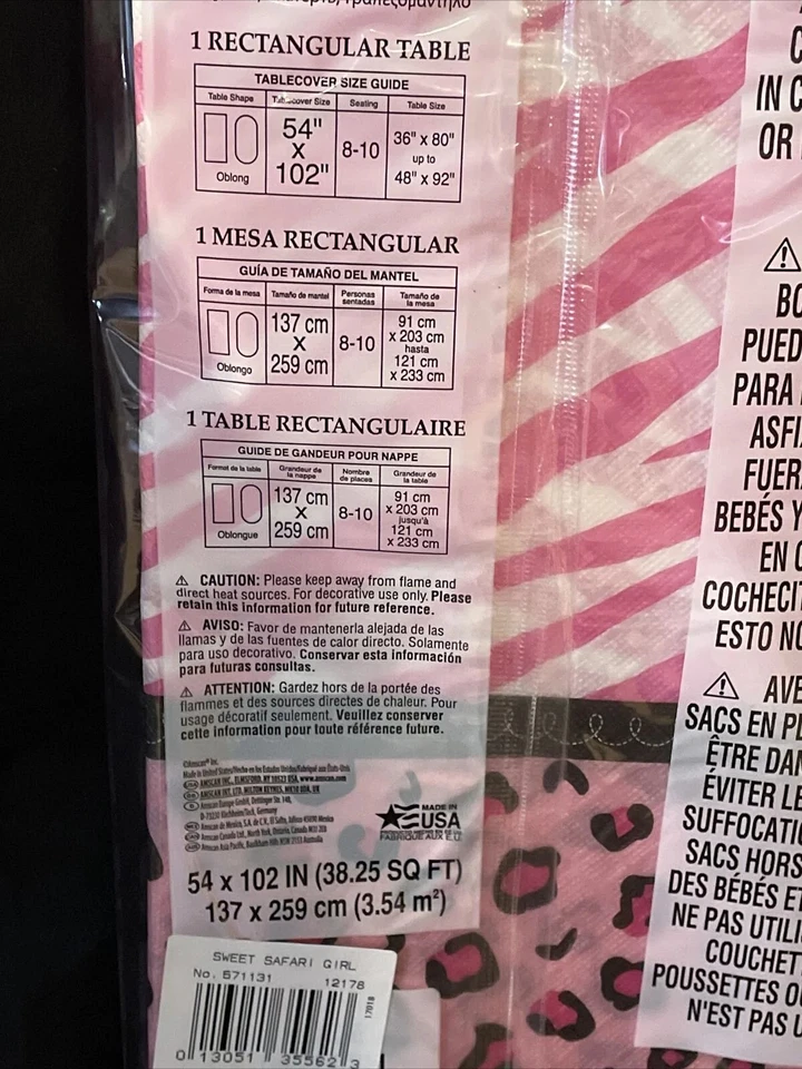 Sweet Safari Girl Jungle Animal Pink Baby Shower Party Decoration Tablecover - Image 4 of 4