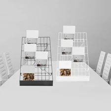 6-Tier Wire Countertop Rack Metal Freestanding Magazine Display Rack White/Black