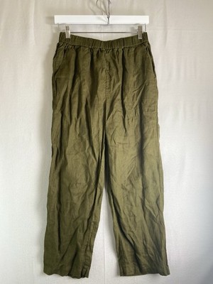 Quince Pants Size S Dark Olive 100% European Linen Elastic Waist Pockets Relaxed