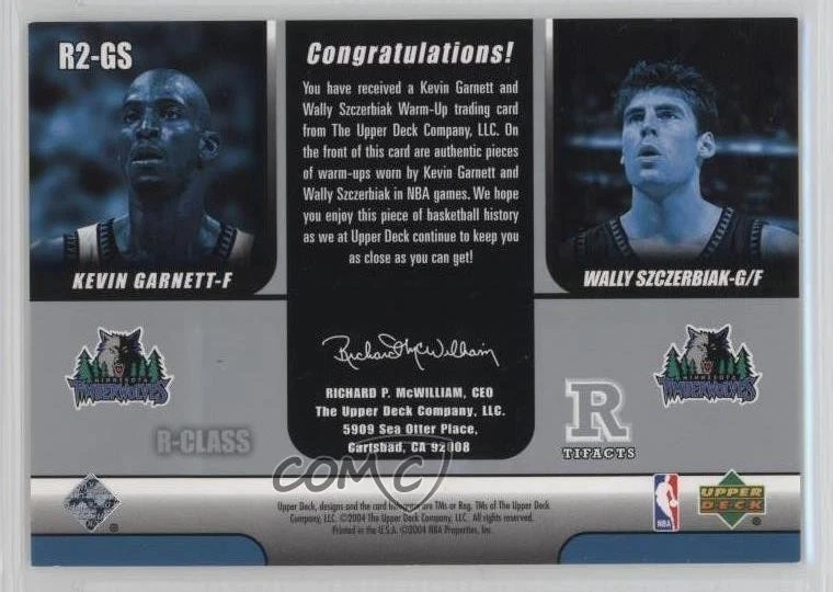 2004-05 R-Class R Tifacts Dual Memorabilia Kevin Garnett Wally Szczerbiak HOF - Image 2 of 2