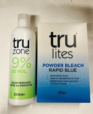 9% Truzone Creme Peroxid 250 ml & Trulites Rapid Blue Bleichpulver 80g Set.
