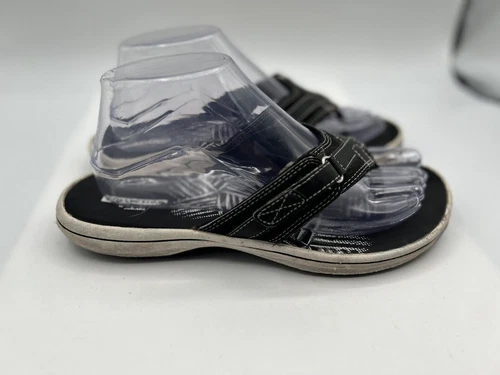 Clarks Breeze sandalo mare tanga donna taglia 8M nero pelle infradito punta aperta