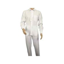 Men's INSERCH Linen Breathable 2pc Walking Leisure Suit White Long Sleeve 