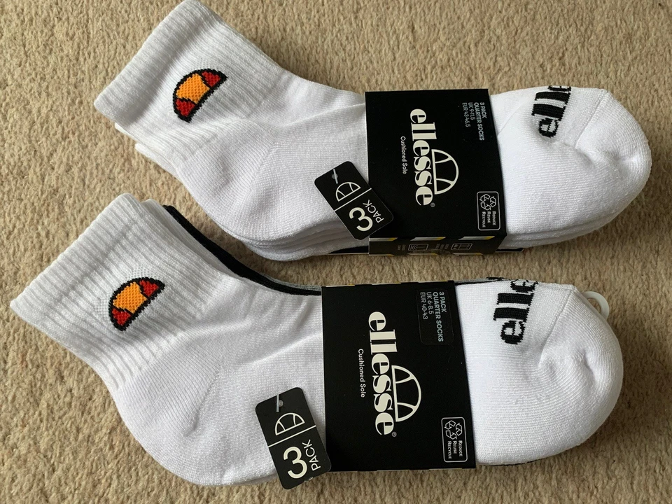 Ellesse 3 Pair Pack of 1/4 Sports Socks in various colours / sizes