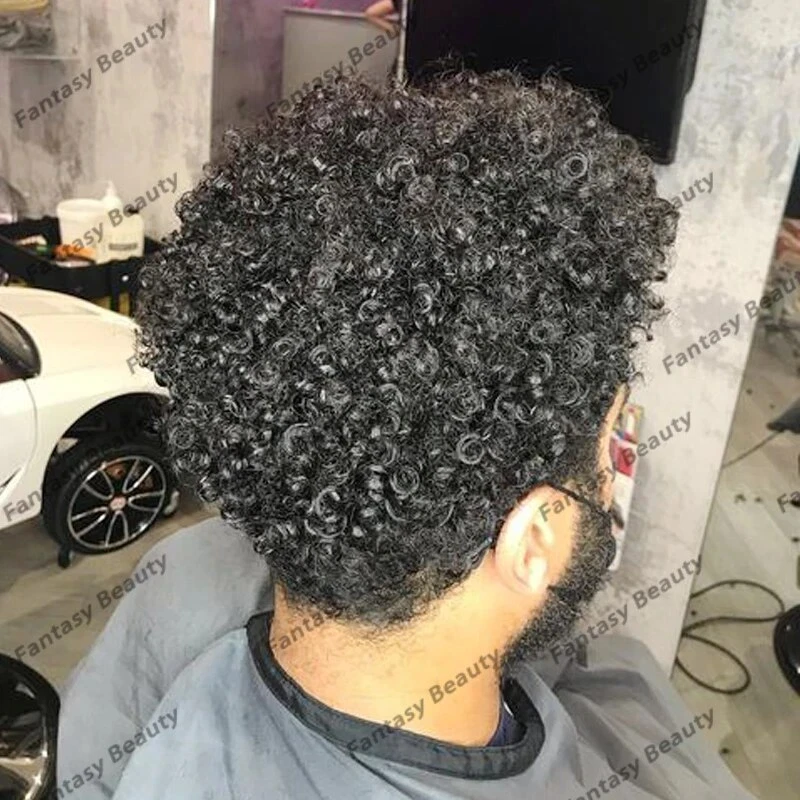 Afo Black Man Kinky Curly Men Toupee Durable Full Pu Base 100%Human Hair Wig - Image 2 of 4