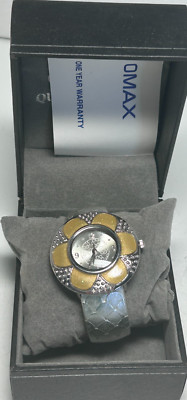 Adrina Quartz Silver Tone Yellow Flower Cuff Watch Box in box W69 Box2