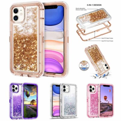 Women Girl Bling Glitter Liquid Quicksand Phone Case For Iphone 11 12 Pro Max Ebay