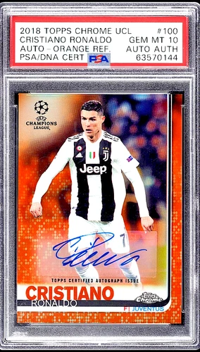 2018 TOPPS CHROME UEFA ORANGE REFRACTOR CRISTIANO RONALDO AUTO /25 #100 PSA 10