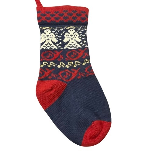 Vintage Knit Wool Stocking by Tungey Wood Wool Designs 17” Angles Red Blue Gold
