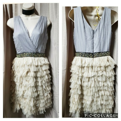 Maria Bianca Nero Dress Size M grey ruffled Above Knee Cocktail dress 380$ - Picture 2 of 4