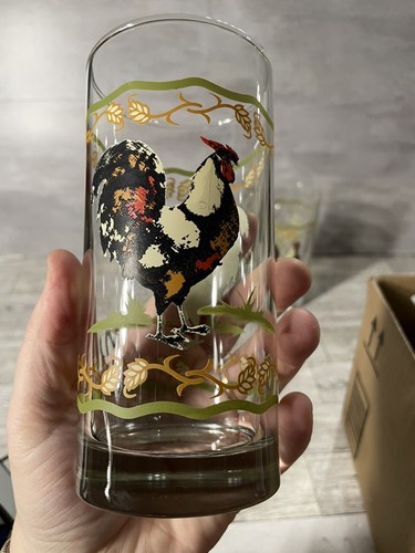 Crisa by Libbey Glasses 16 oz Tumblers/Glasses Rooster Chicken Farm Set of 2 - Picture 3 of 5