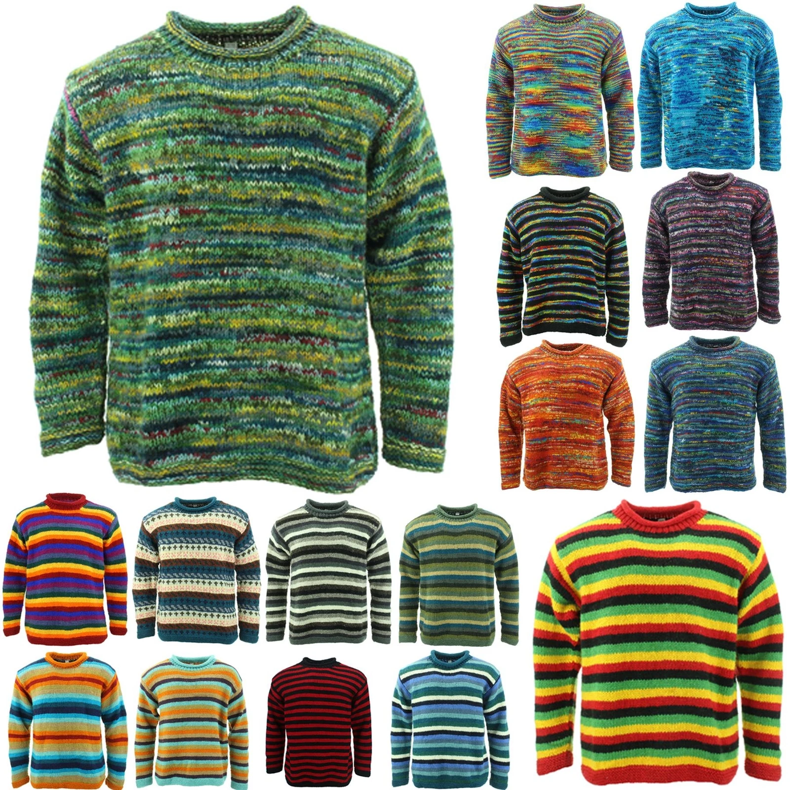 WOOL KNIT JUMPER SPACE DYE HIPPIE FESTIVAL SWEATER RETRO STRIPES CHUNKY
Opens in a new window or tab